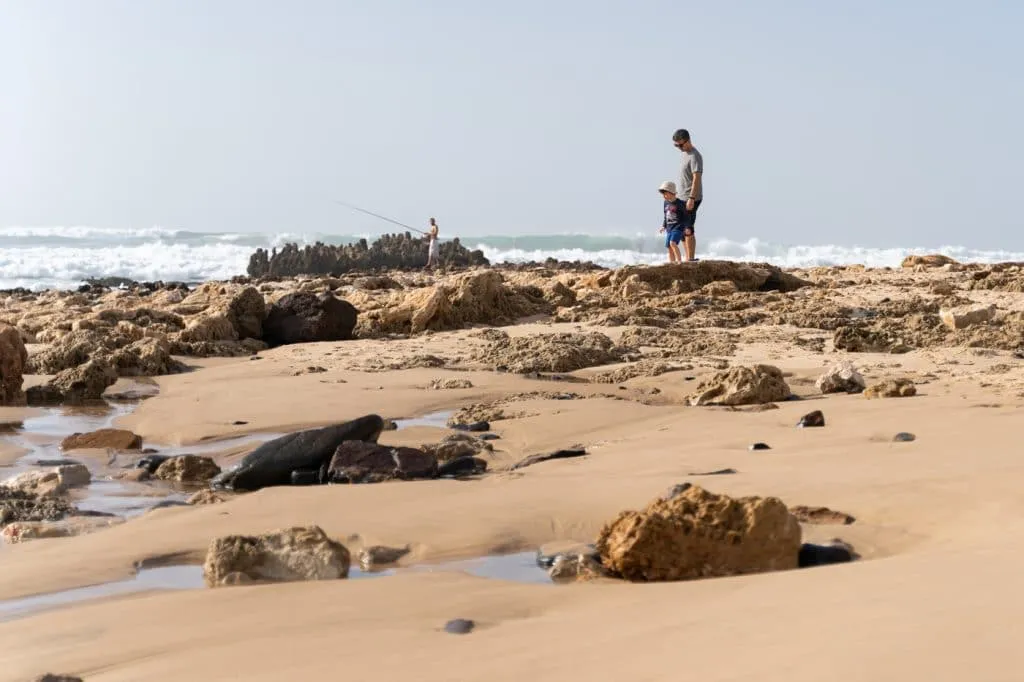 dad and son on the beach