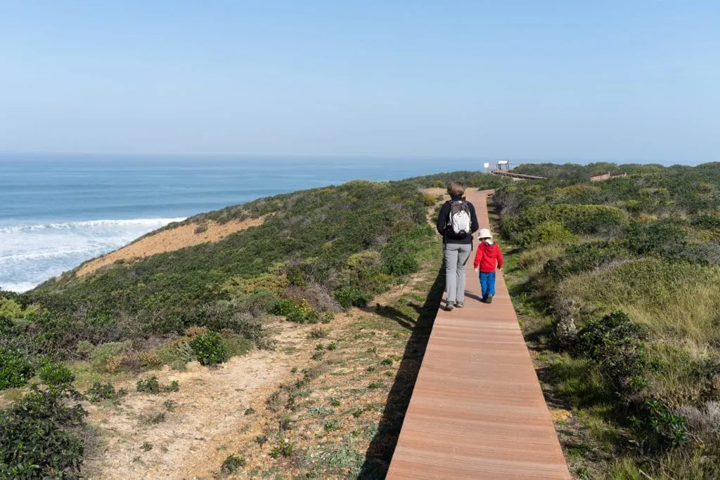 walking a wooden path in rota vicentina