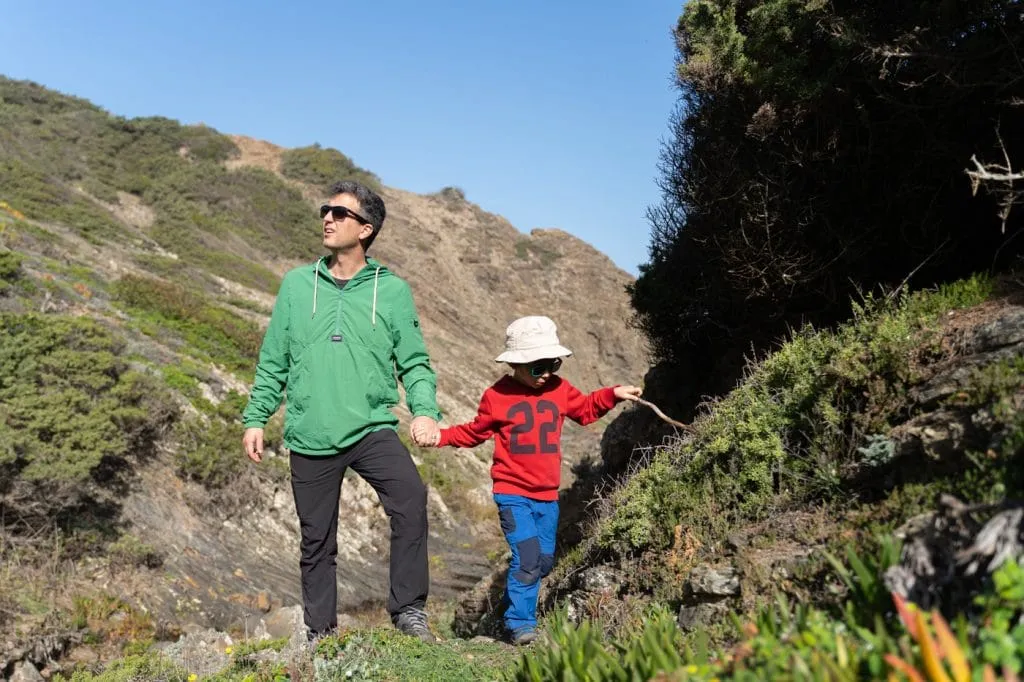 dad and son exploring