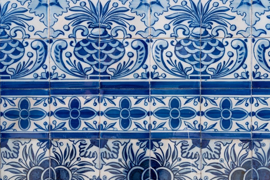 blue and white portuguese tile panel