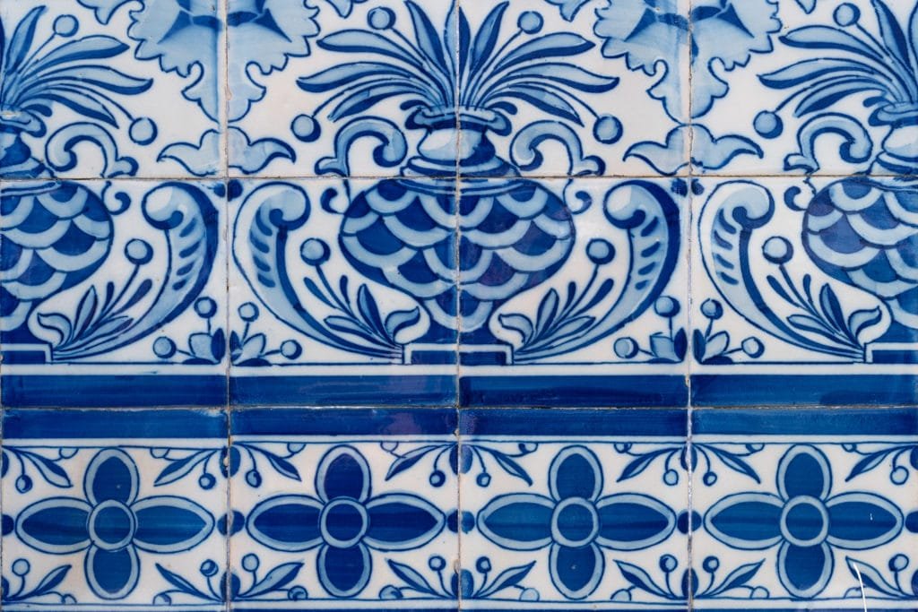 blue and white portuguese tile panel