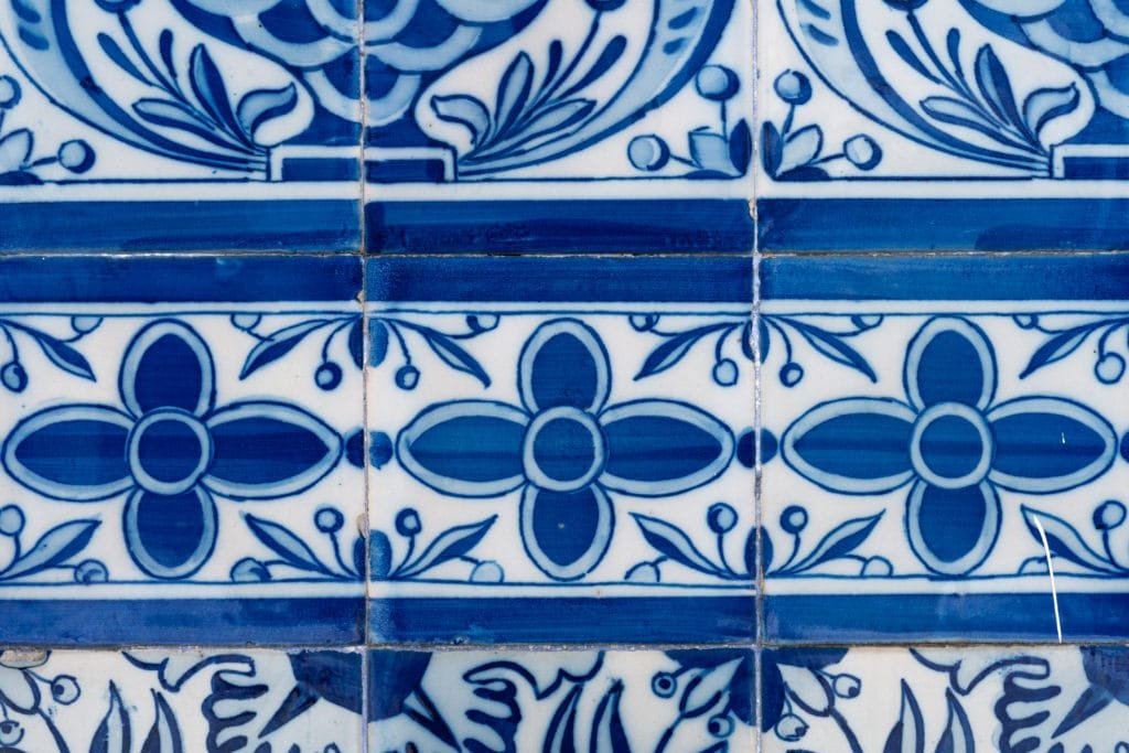 blue and white portuguese tile panel