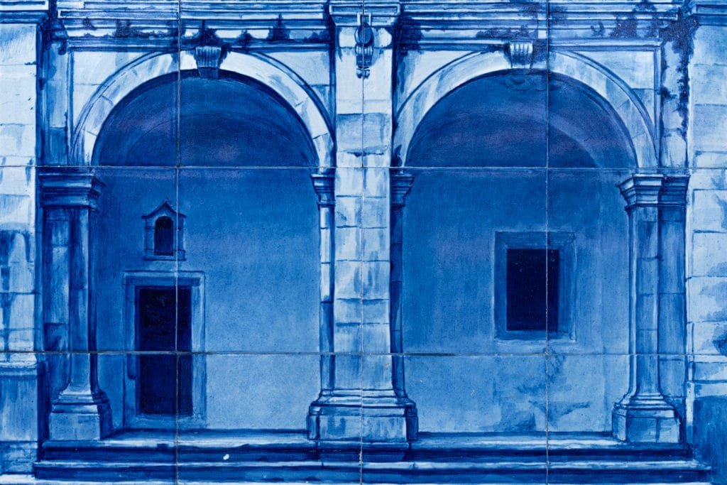 blue and white portuguese tile panel
